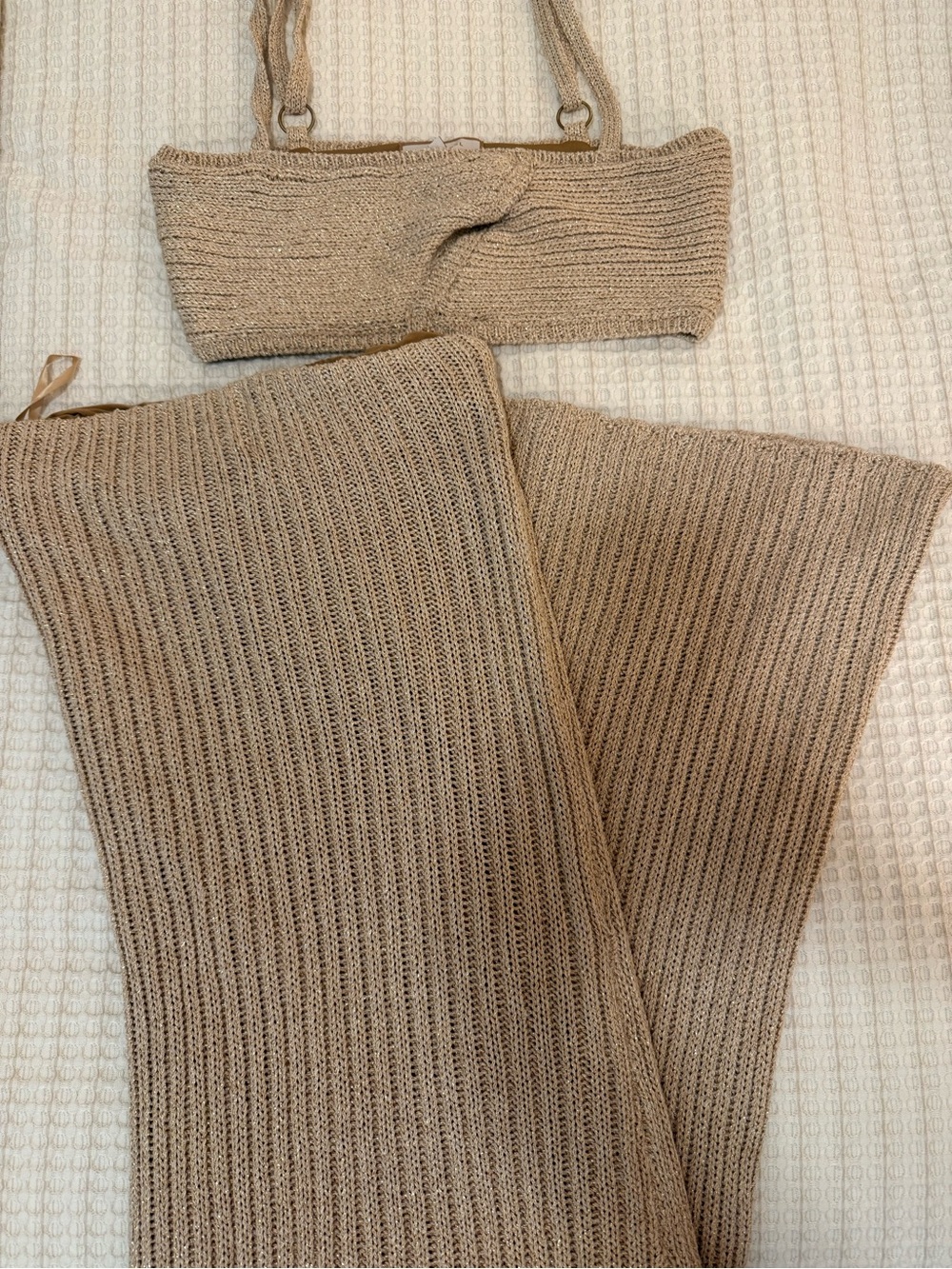JLUXLABEL Beige Ribbed Knit Maxi Skirt set - Picture 6 of 9